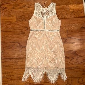 Lush Lulus Serious Love Lace Bodycon Dress Womens Small White Tie Back